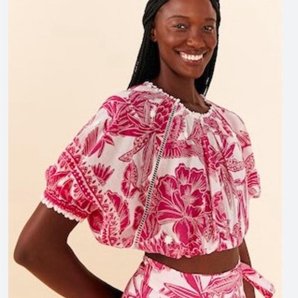 Farm Rio tropical woodcut crop top (top only) size medium
